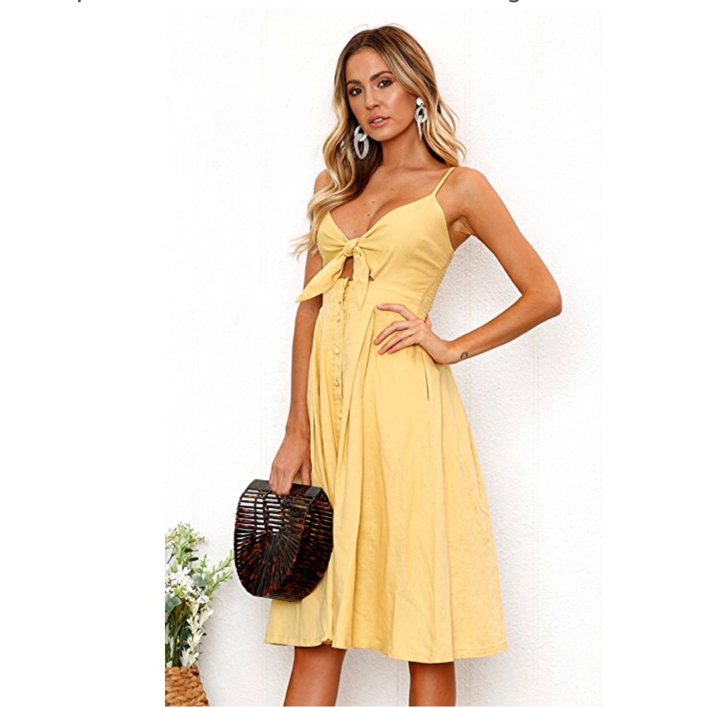 Tie Front Button Down A-Line Backless Swing Dress - image 2